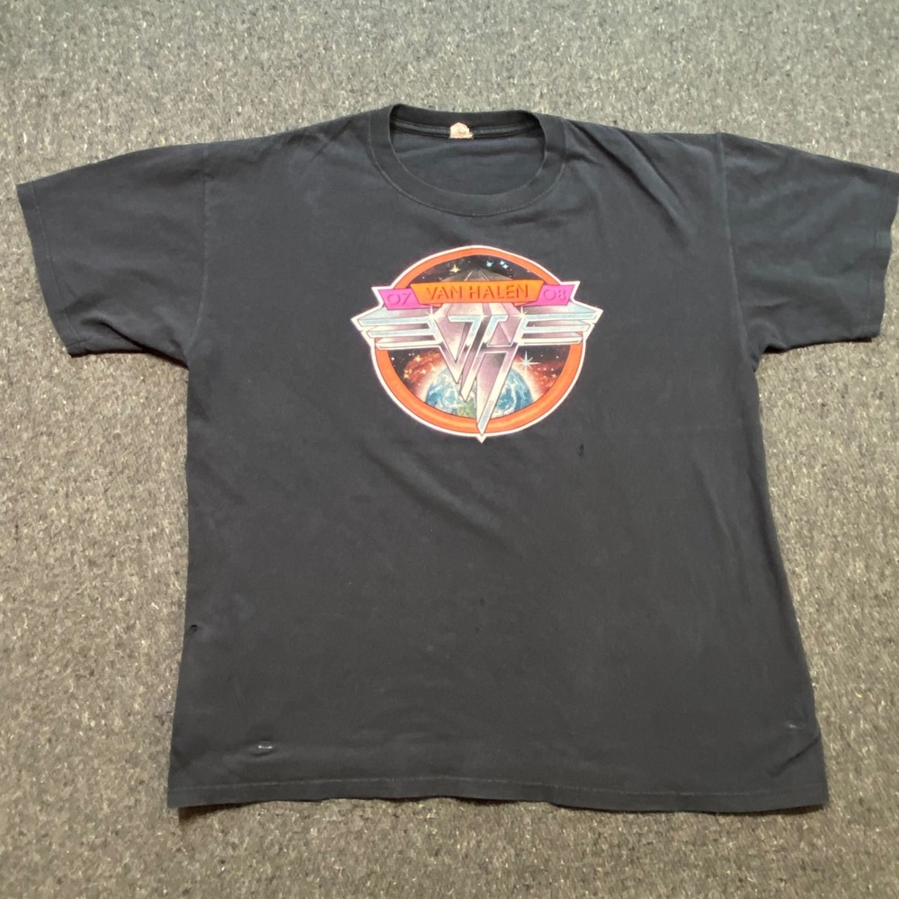 Van Halen Tour 2007-2008 Shirt Sz XL Mens Black Grunge Rock Band Concert Graphic